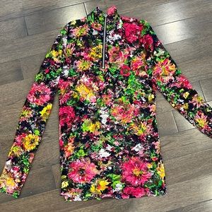 Marques almeida floral mock neck zip top
